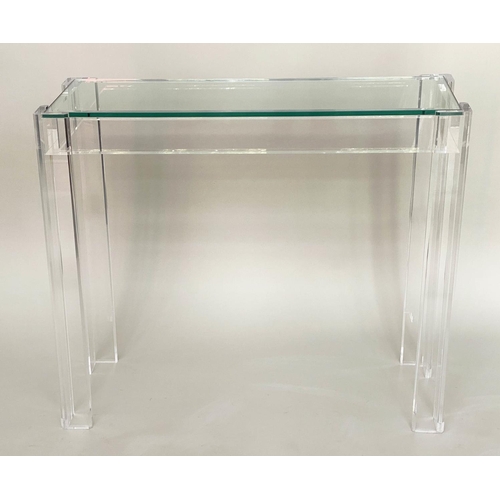 169 - LUCITE CONSOLE TABLE, contemporary rectangular glazed with lucite supports, 87cm W x 30cm D x 76cm H... 