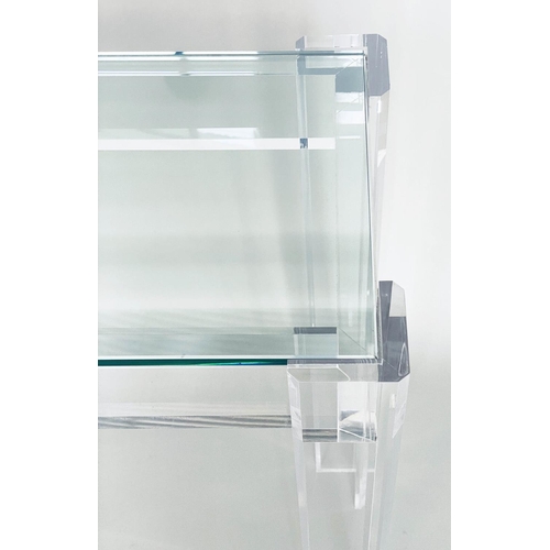 169 - LUCITE CONSOLE TABLE, contemporary rectangular glazed with lucite supports, 87cm W x 30cm D x 76cm H... 