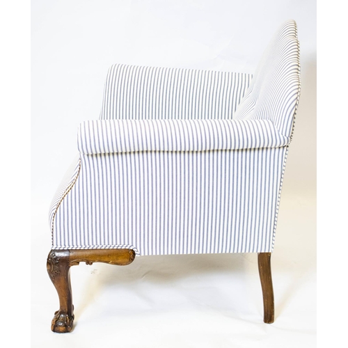 185 - ARMCHAIR, 93cm H x 88cm W, Georgian revival in ticking upholstery.