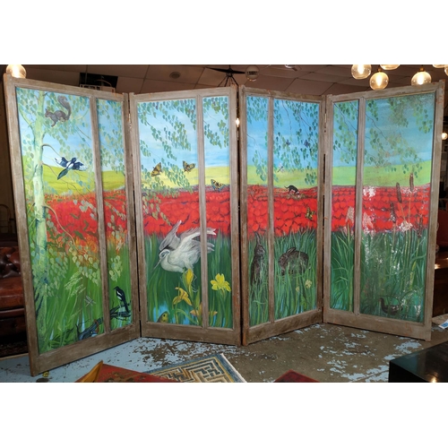 24 - BLOOMSBURY MANNER FOURFOLD SCREEN, signed 'Diana Lamb', 201cm x 91.5cm, (each panel) 210cm x 366cm o... 