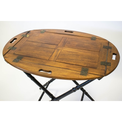 240 - BUTLER'S TRAY, George III mahogany on folding ebonsied stand, 72cm H x 88cm W x 66cm D open