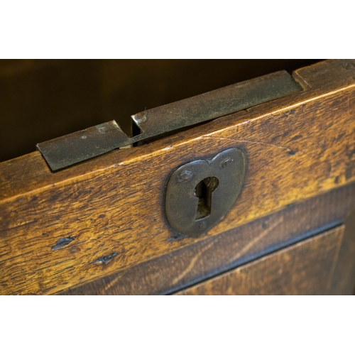 241 - MULE CHEST, 85cm H x 115cm W x 51cm D, Georgian oak with hinged top above two drawers.