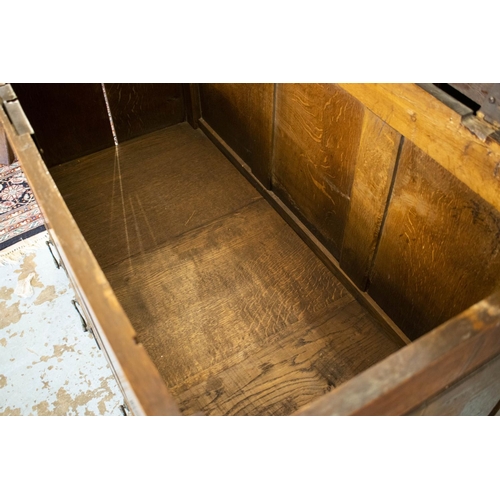 241 - MULE CHEST, 85cm H x 115cm W x 51cm D, Georgian oak with hinged top above two drawers.