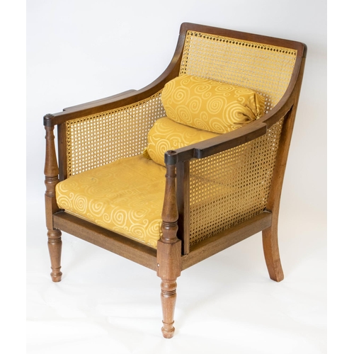 245 - LIBRARY BERGERE, 89cm H x 64cm W, George IV mahogany, re-caned with later panelled seat and cushions... 