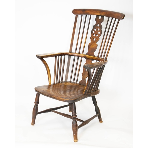 246 - WINDSOR ARMCHAIR, 103cm H x 61c m W, Victorian elm and birch, with wheel splat.