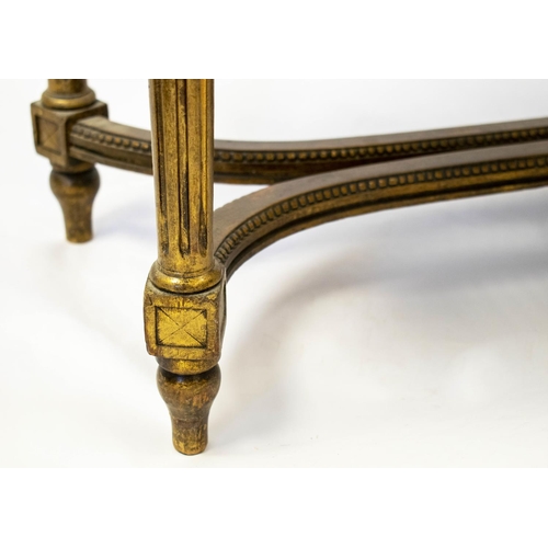 255 - STOOL, 50cm H x 101cm W x 40cm D, circa 1900, French giltwood and caned.