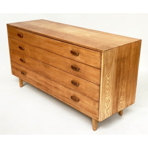 285 - CHEST, 1970s ash with four long drawers with bentwood handles and stile supports, 160cm W x 55cm D x... 