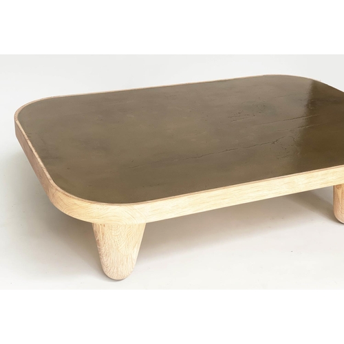 290 - JULIAN CHICHESTR COFFEE TABLE, brass rounded rectangular and bleached oak, 130cm W x 38cm H x 84cm D... 