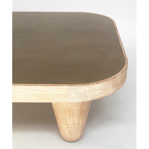 290 - JULIAN CHICHESTR COFFEE TABLE, brass rounded rectangular and bleached oak, 130cm W x 38cm H x 84cm D... 