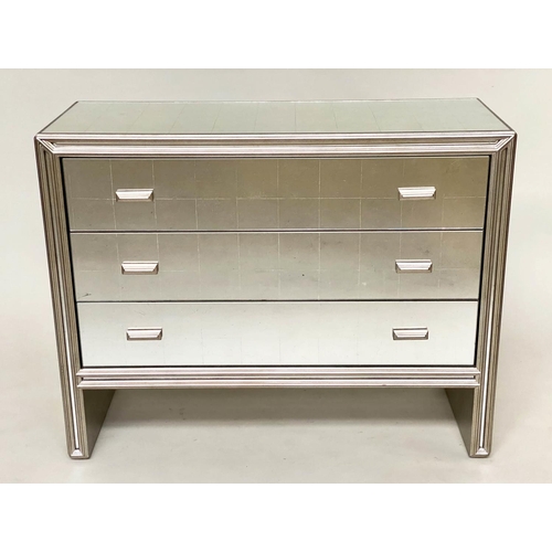 291 - JULIAN CHICHESTER 'TEMPLE' CHEST, silvered wood framed and verre eglomise panelled with three drawer... 