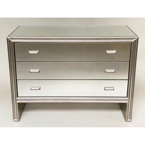 291 - JULIAN CHICHESTER 'TEMPLE' CHEST, silvered wood framed and verre eglomise panelled with three drawer... 