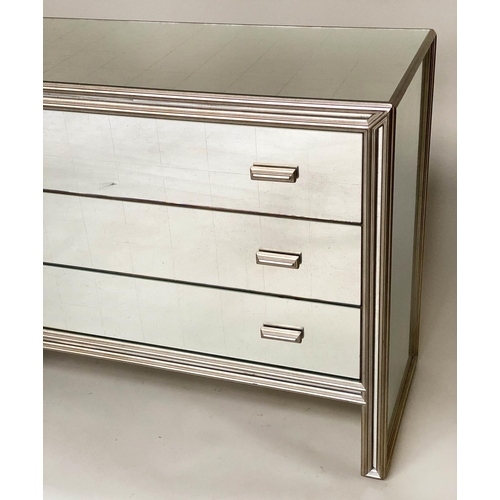 291 - JULIAN CHICHESTER 'TEMPLE' CHEST, silvered wood framed and verre eglomise panelled with three drawer... 