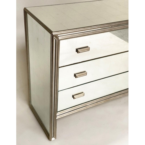 291 - JULIAN CHICHESTER 'TEMPLE' CHEST, silvered wood framed and verre eglomise panelled with three drawer... 