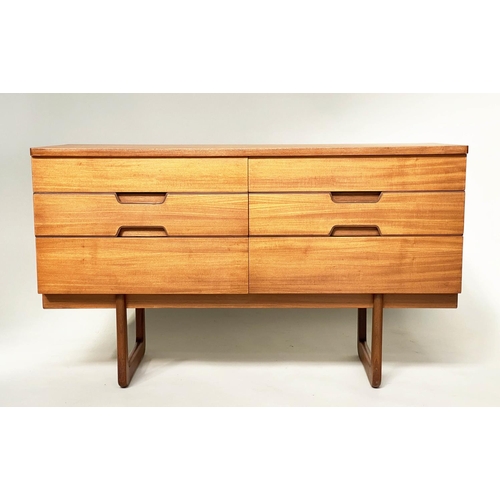 294 - CHEST BY UNIFLEX, 1970s teak with six short drawers, and recessed handles, 120cm W x 46cm D x 71cm H... 