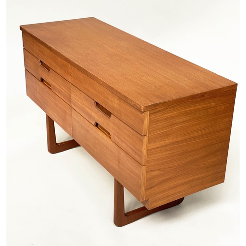 294 - CHEST BY UNIFLEX, 1970s teak with six short drawers, and recessed handles, 120cm W x 46cm D x 71cm H... 