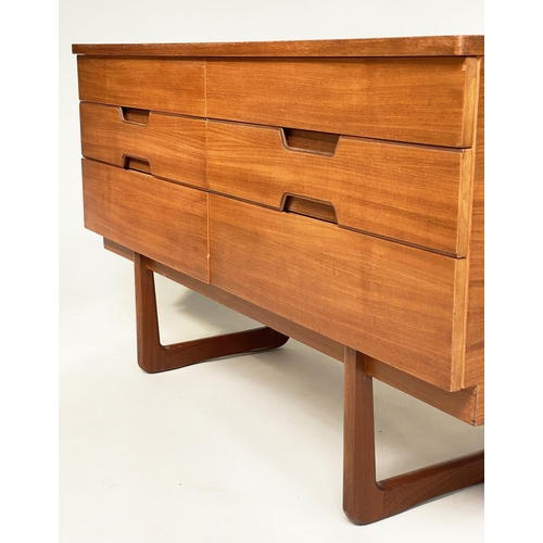 294 - CHEST BY UNIFLEX, 1970s teak with six short drawers, and recessed handles, 120cm W x 46cm D x 71cm H... 