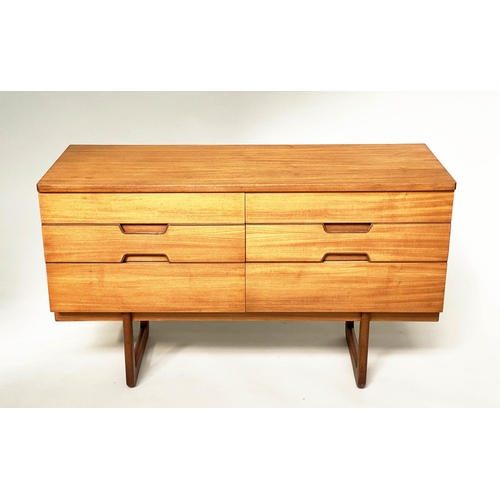 294 - CHEST BY UNIFLEX, 1970s teak with six short drawers, and recessed handles, 120cm W x 46cm D x 71cm H... 