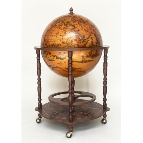 296 - GLOBE COCKTAIL CABINET, in the form of an antique terrestrial globe on stand, 100cm H.