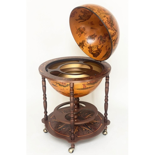 296 - GLOBE COCKTAIL CABINET, in the form of an antique terrestrial globe on stand, 100cm H.