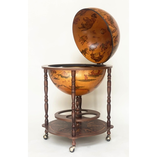 296 - GLOBE COCKTAIL CABINET, in the form of an antique terrestrial globe on stand, 100cm H.