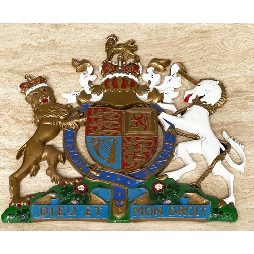 297 - ROYAL COAT OF ARMS, painted polychrome moulded and gilded, 55cm H.