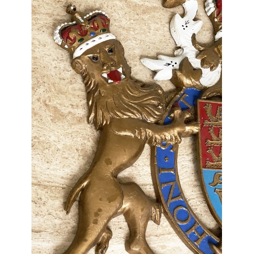 297 - ROYAL COAT OF ARMS, painted polychrome moulded and gilded, 55cm H.