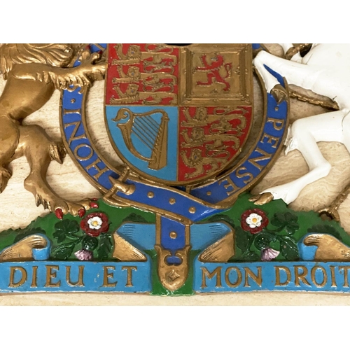 297 - ROYAL COAT OF ARMS, painted polychrome moulded and gilded, 55cm H.