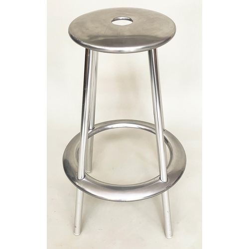 298 - ALLERMUIR BAR STOOLS, a pair, Amos Marchant and Lyndon Anderson aluminium, 75cm H. (2)