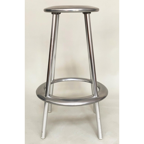 298 - ALLERMUIR BAR STOOLS, a pair, Amos Marchant and Lyndon Anderson aluminium, 75cm H. (2)