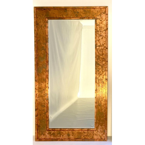 371 - WALL MIRROR, 1970s Italian style coppered 180cm high, 91cm wide, coppered frame.