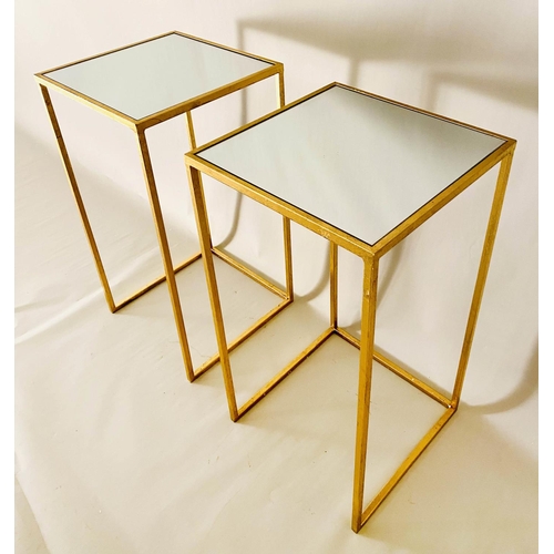 372 - SIDE TABLES, 66cm high, 35cm wide, pair, 1960s French style, of square form, mirrored glass tops and... 