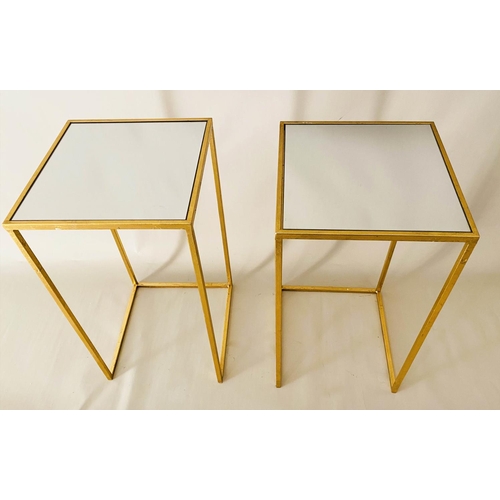 372 - SIDE TABLES, 66cm high, 35cm wide, pair, 1960s French style, of square form, mirrored glass tops and... 