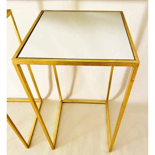 372 - SIDE TABLES, 66cm high, 35cm wide, pair, 1960s French style, of square form, mirrored glass tops and... 