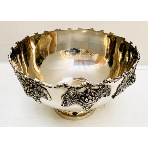 374 - CHAMPAGNE BATH, 25cm H x 37cm diam., polished metal, with grape vine detail.