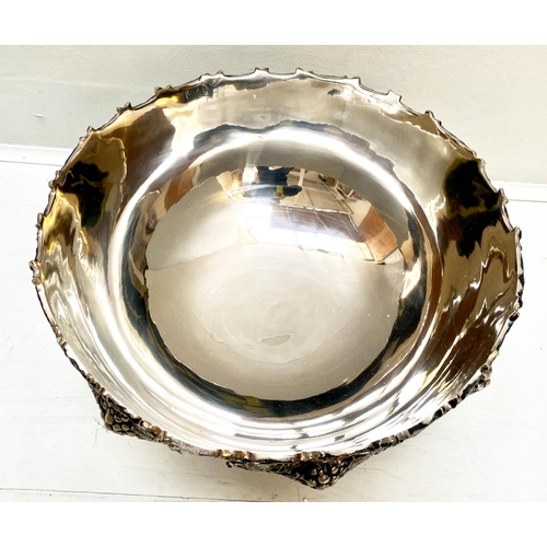 374 - CHAMPAGNE BATH, 25cm H x 37cm diam., polished metal, with grape vine detail.