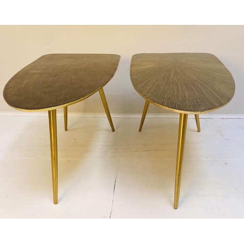 381 - SIDE TABLES, a pair, 36cm high, 71cm wide, 36cm deep, gilt metal. (2)