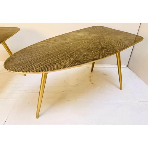 381 - SIDE TABLES, a pair, 36cm high, 71cm wide, 36cm deep, gilt metal. (2)