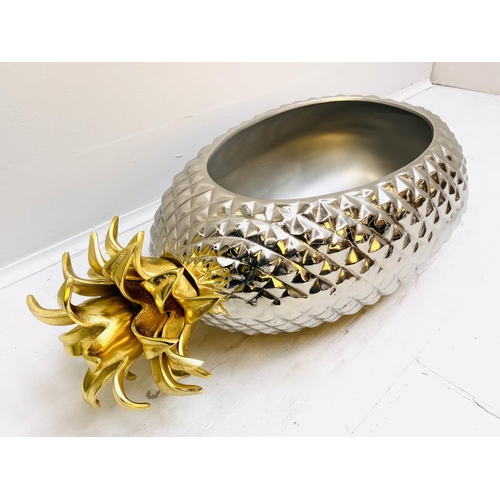 382 - PINEAPPLE WINE COOLER, polished metal with gilt detail.