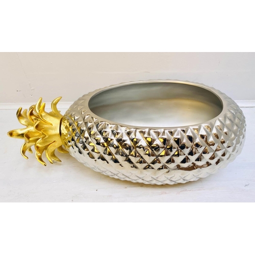 382 - PINEAPPLE WINE COOLER, polished metal with gilt detail.