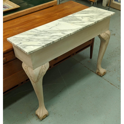 385 - CONSOLE TABLE, marble top, wall fixing with twin serpentine supports, ball and claw feet, 102cm x 29... 