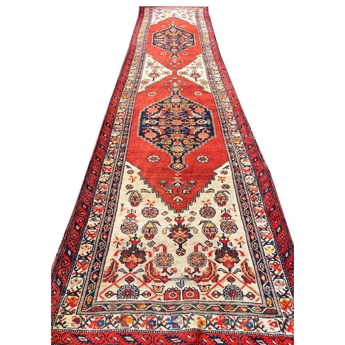 80 - ANTIQUE NORTH WEST PERSIAN RUNNER, 460cm x 110cm