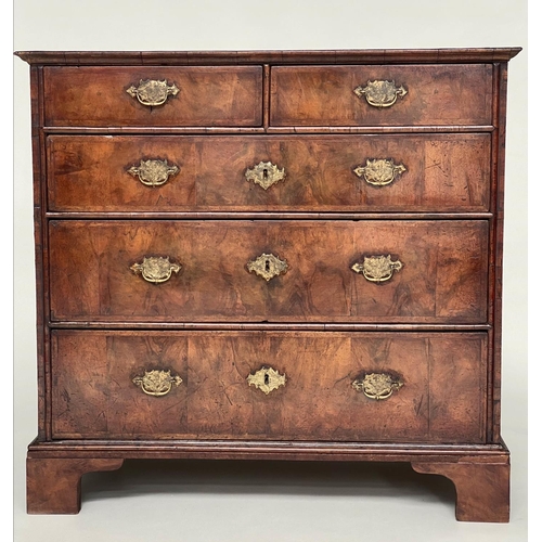 90 - QUEEN ANNE CHEST, early 18th century English figured walnut, crossbanded and boxwood line inlaid wit... 