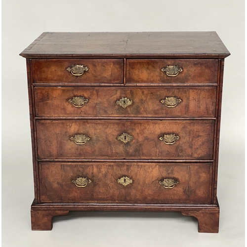 90 - QUEEN ANNE CHEST, early 18th century English figured walnut, crossbanded and boxwood line inlaid wit... 