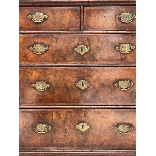 90 - QUEEN ANNE CHEST, early 18th century English figured walnut, crossbanded and boxwood line inlaid wit... 