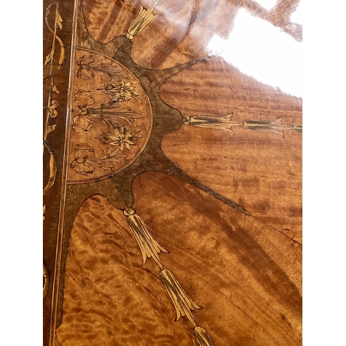 95 - CARD TABLE, late 19th/early 20th century demilune foldover satinwood radial veneered and marquetry i... 