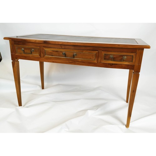 265 - WRITING TABLE, French style walnut fitted with three drawers and leather inset top, 78cm H x 126cm W... 