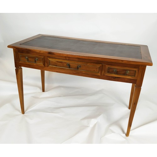 265 - WRITING TABLE, French style walnut fitted with three drawers and leather inset top, 78cm H x 126cm W... 