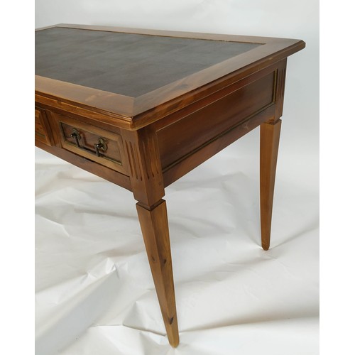 265 - WRITING TABLE, French style walnut fitted with three drawers and leather inset top, 78cm H x 126cm W... 