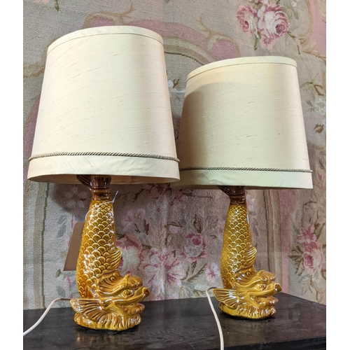 139 - CASA PUPO TABLE LAMPS, a pair, scale textured bodies, gold shades, 63cm H x 38cm W x 22cm D. (2)