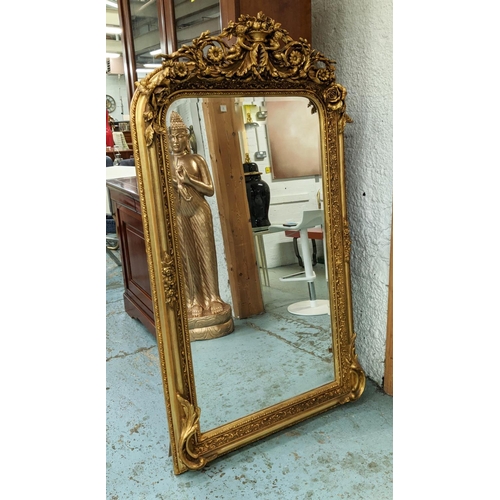 390 - OVERMANTLE WALL MIRROR, 155cm x 90cm, belle époque style, gilt frame, with putti detail to surmount.